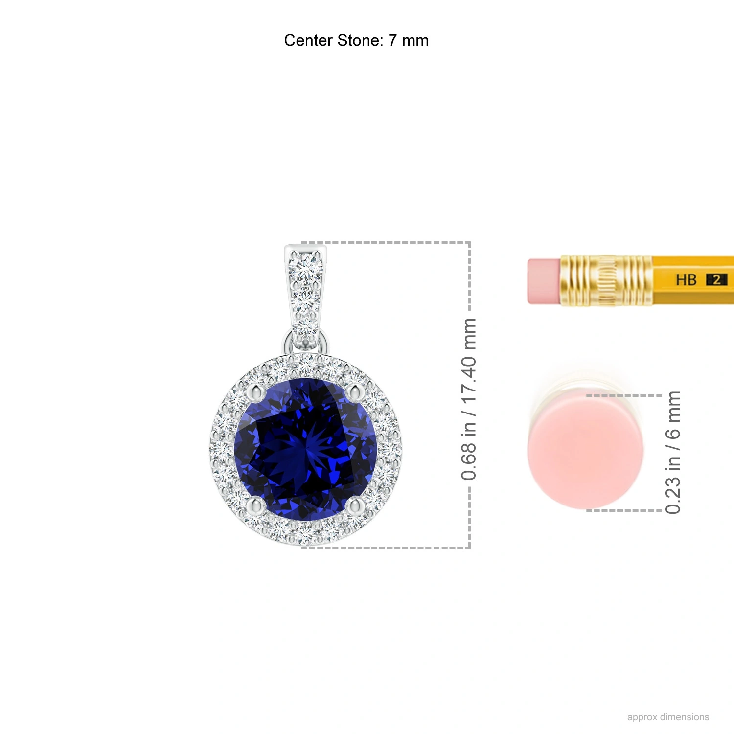 Round Lab-Grown Sapphire Halo Pendant with Diamond Bail dimension
