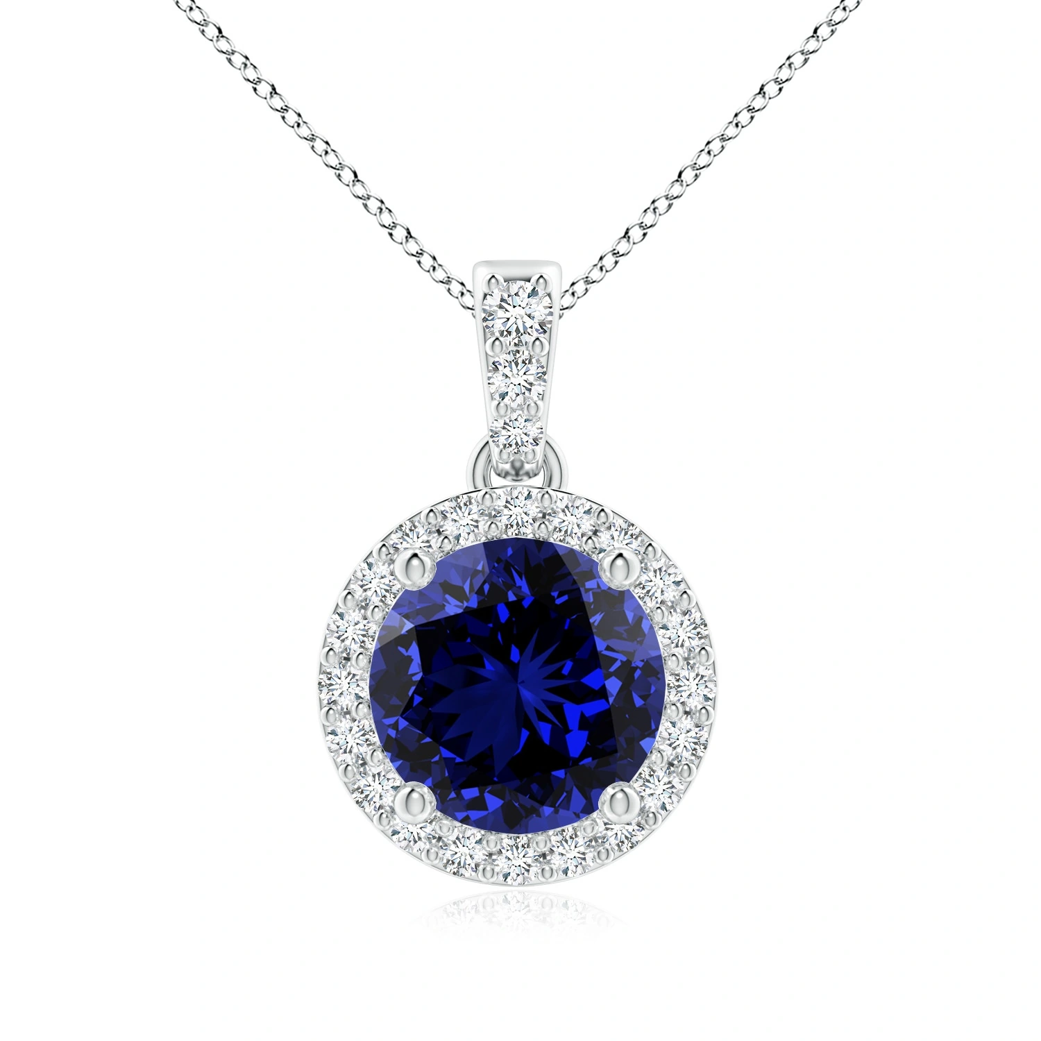 Round Lab-Grown Sapphire Halo Pendant with Diamond Bail
