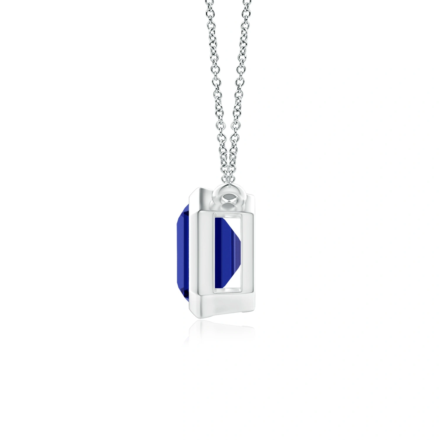 Horizontal Emerald-Cut Lab-Grown Blue Sapphire Bezel Pendant detail