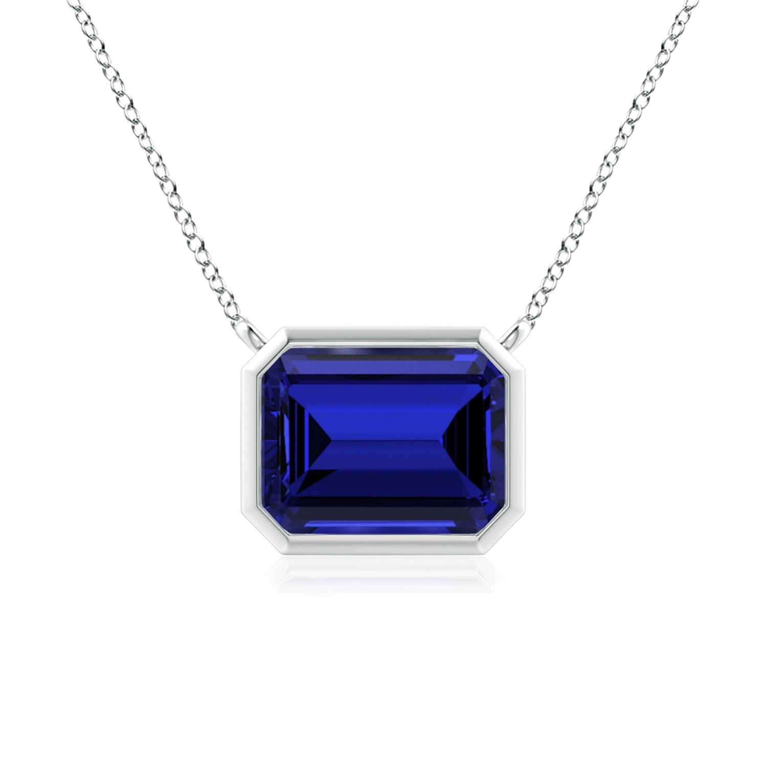 Horizontal Emerald-Cut Lab-Grown Blue Sapphire Bezel Pendant