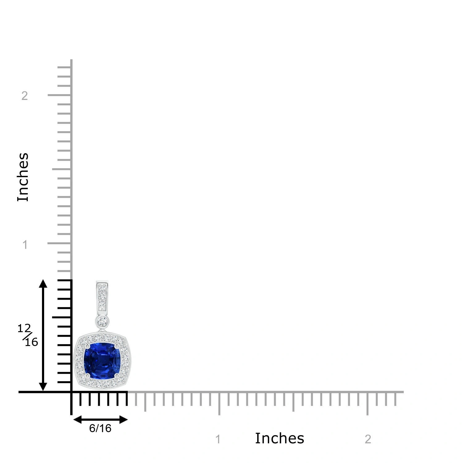 Cushion Lab-Grown Blue Sapphire Diamond Halo Pendant Necklace dimension