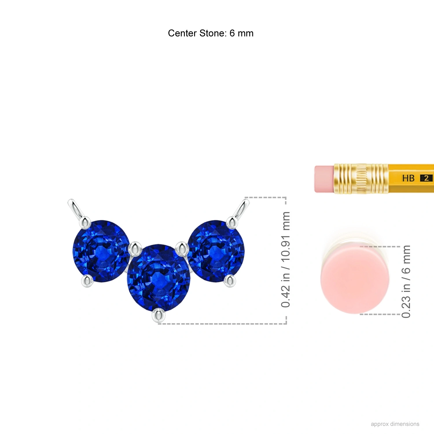 Classic Trio Round Lab-Grown Sapphire Necklace dimension