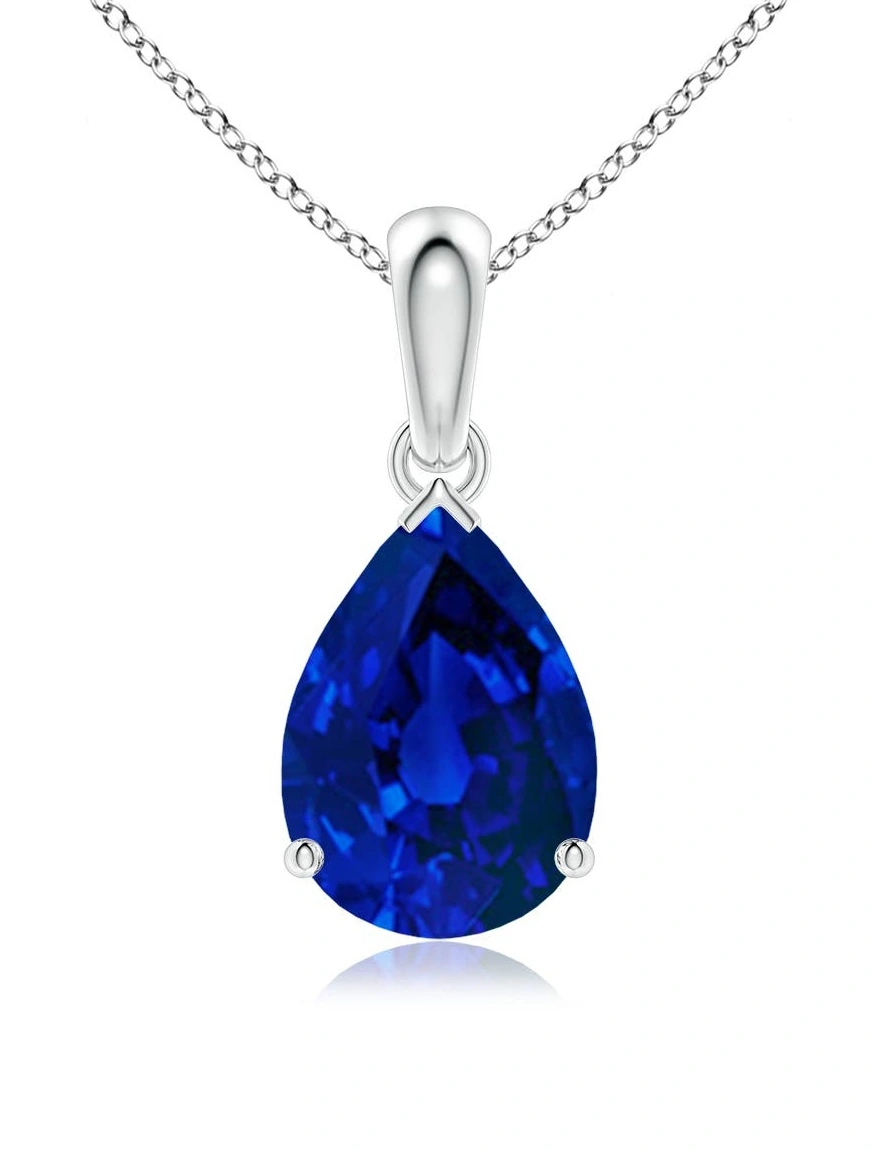 Prong-Set Pear Lab-Grown Blue Sapphire Solitaire Pendant detail
