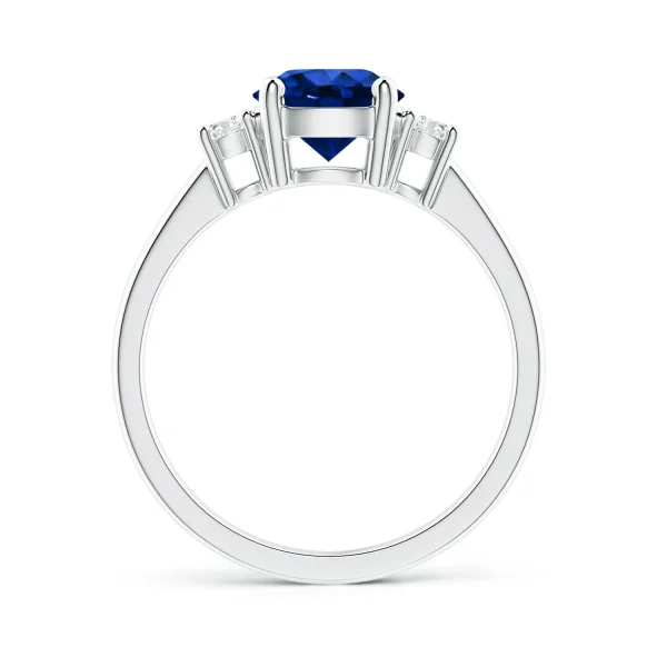 Round Lab-Grown Blue Sapphire Three-Stone Prong-Set Ring with Lab-Grown Diamond Accents detail