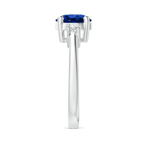 Round Lab-Grown Blue Sapphire Three-Stone Prong-Set Ring with Lab-Grown Diamond Accents detail