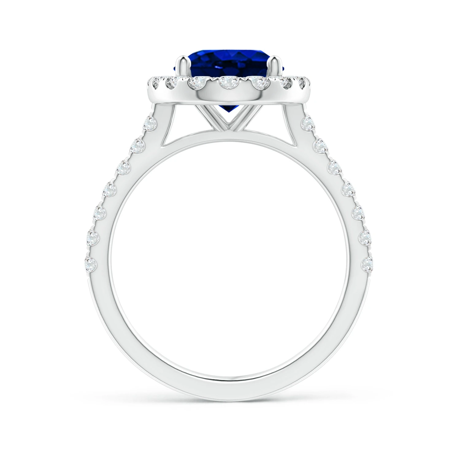 Oval Lab-Grown Blue Sapphire Diamond Halo Engagement Ring detail