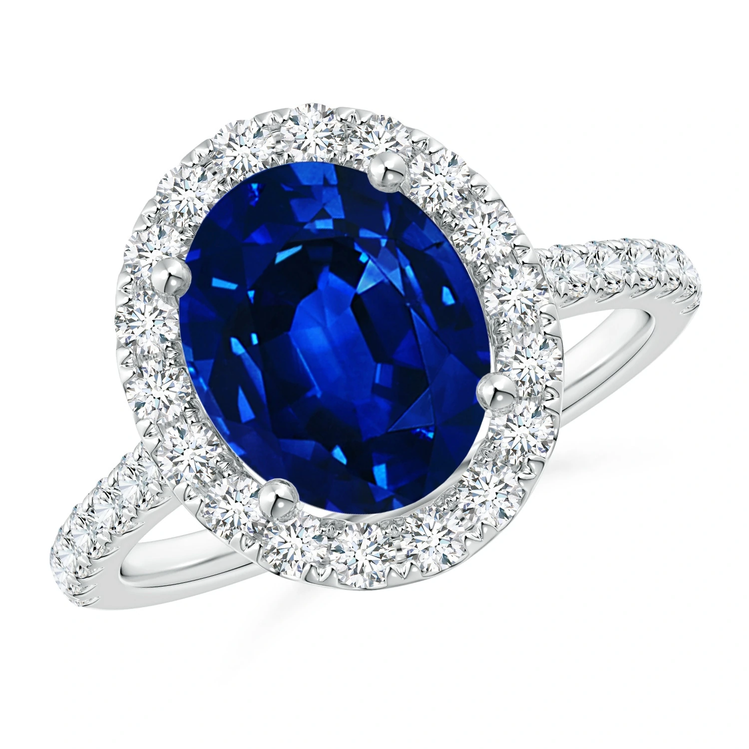 Oval Lab-Grown Blue Sapphire Diamond Halo Engagement Ring main