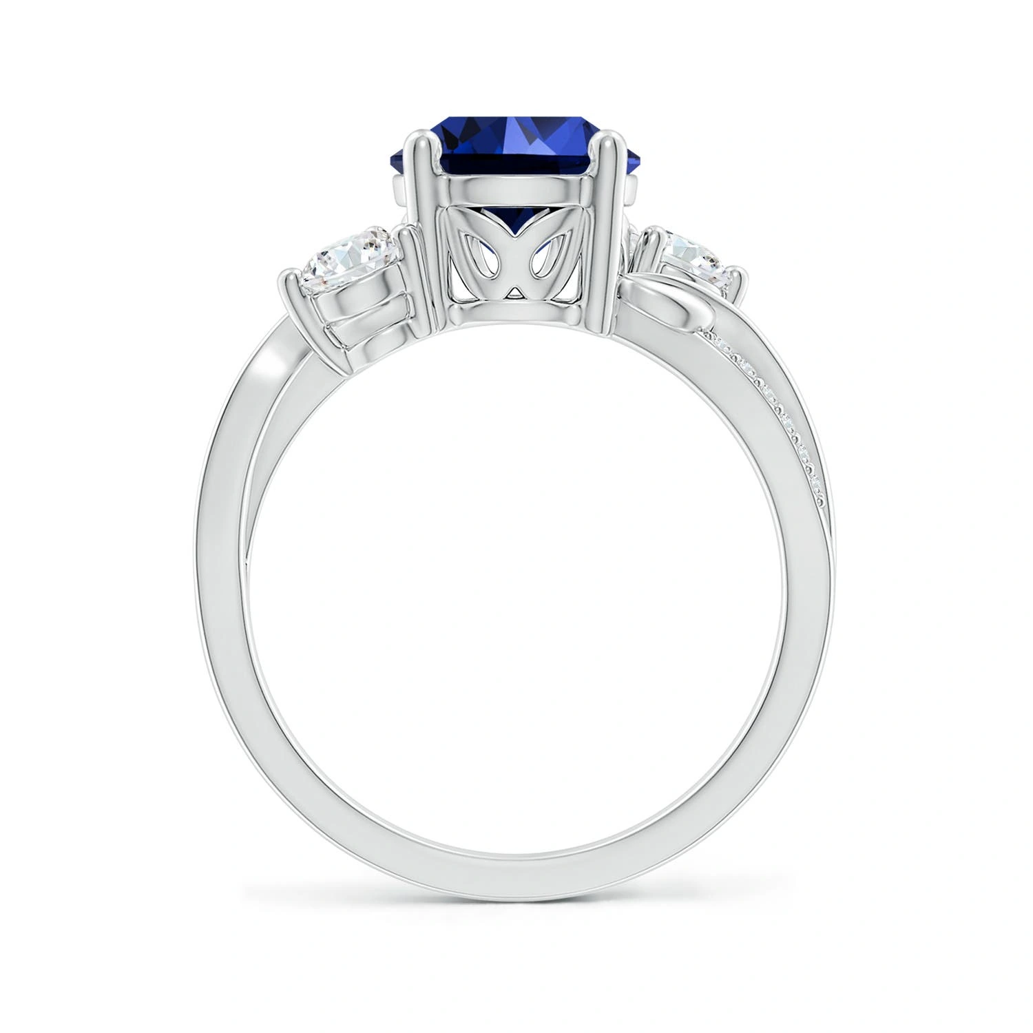 Round Lab-Grown Sapphire Three-Stone Twisted Vine Ring detail