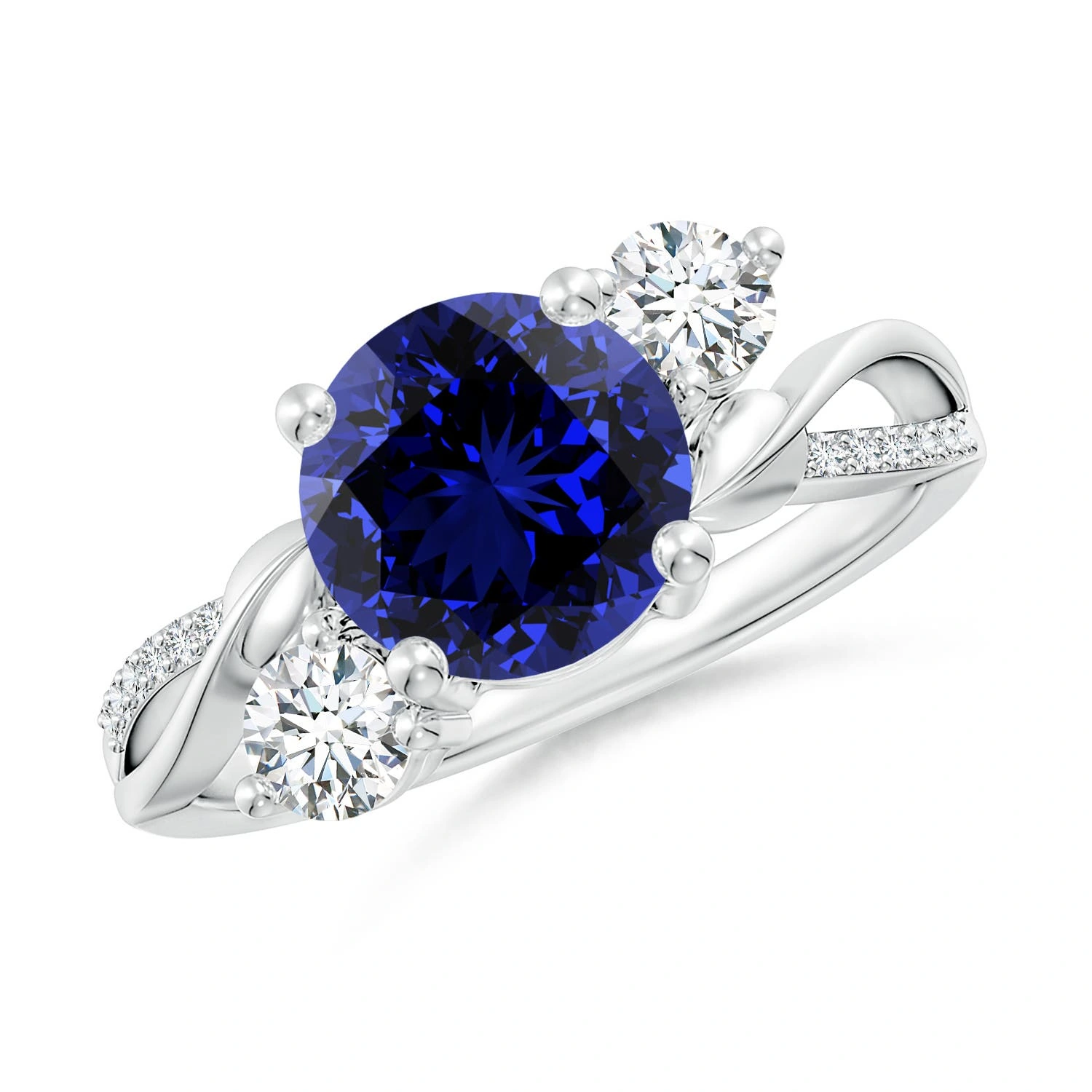 Round Lab-Grown Sapphire Three-Stone Twisted Vine Ring main