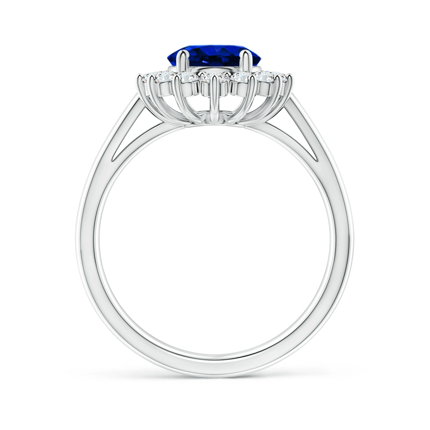 Oval Lab-Grown Sapphire Floral Halo Engagement Ring detail