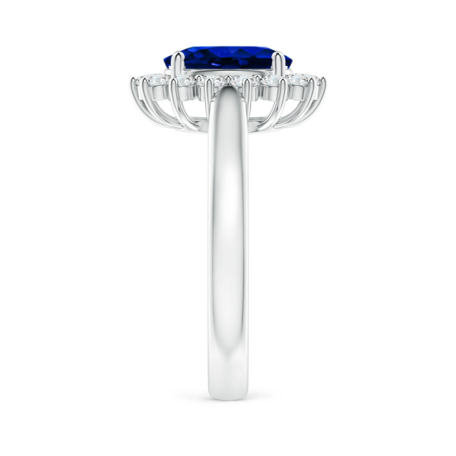 Oval Lab-Grown Sapphire Floral Halo Engagement Ring detail