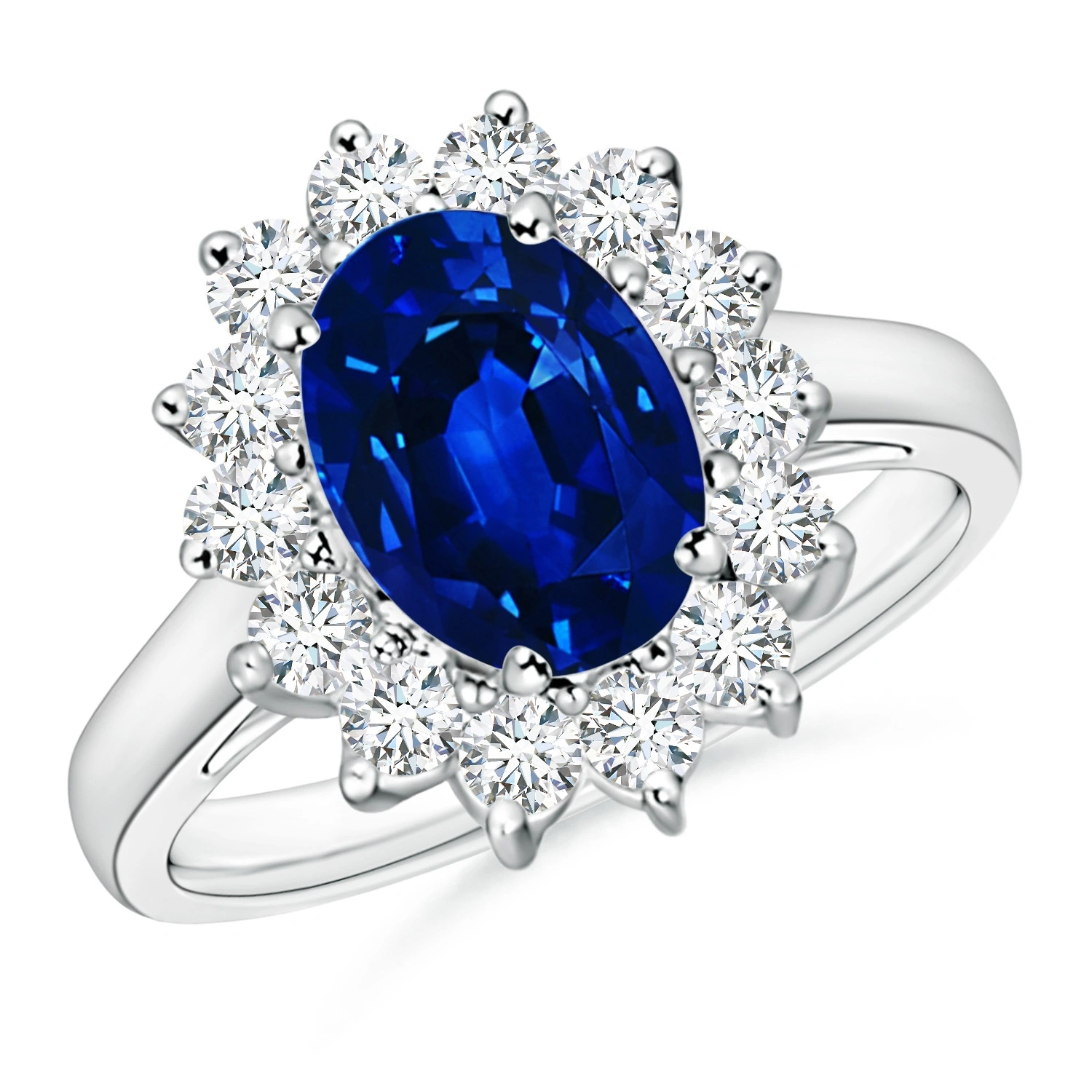 Oval Lab-Grown Sapphire Floral Halo Engagement Ring