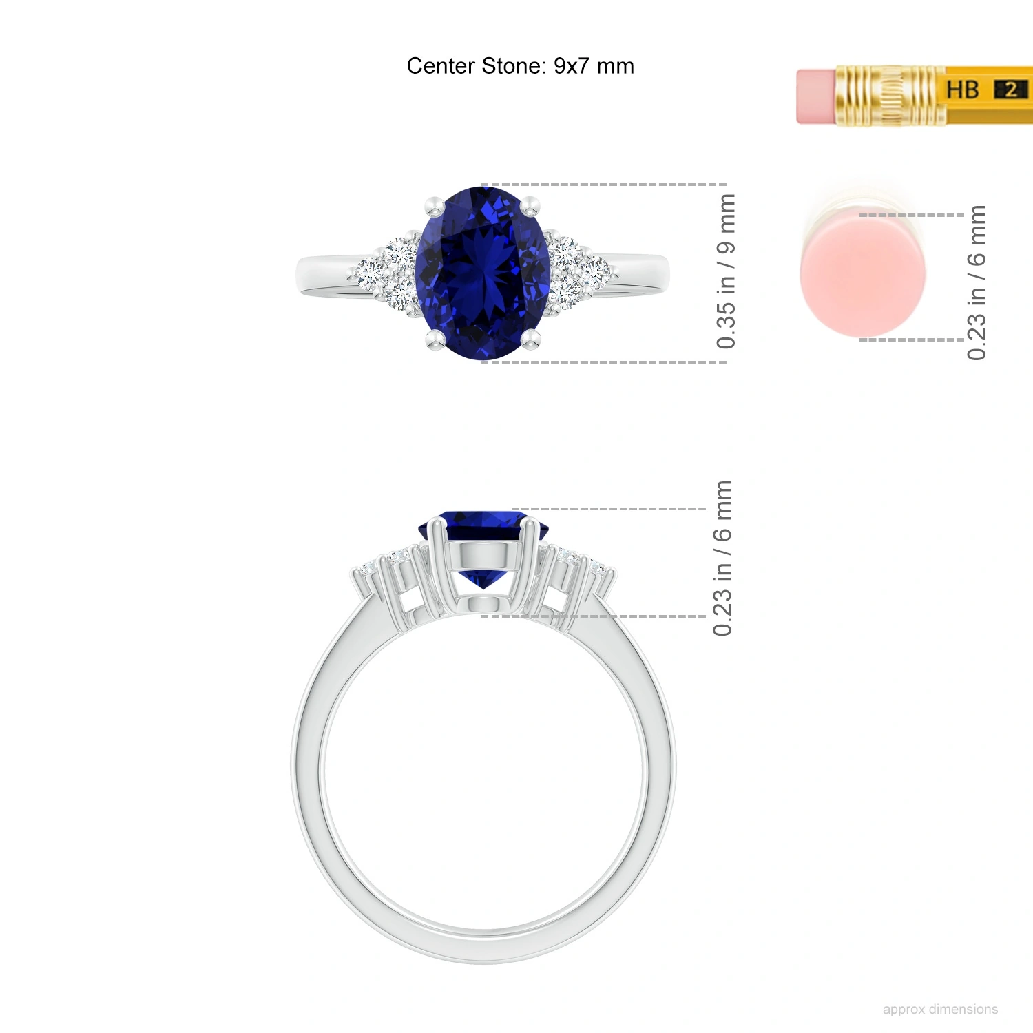 Oval Lab-Grown Blue Sapphire Engagement Ring with Diamond Accents dimension