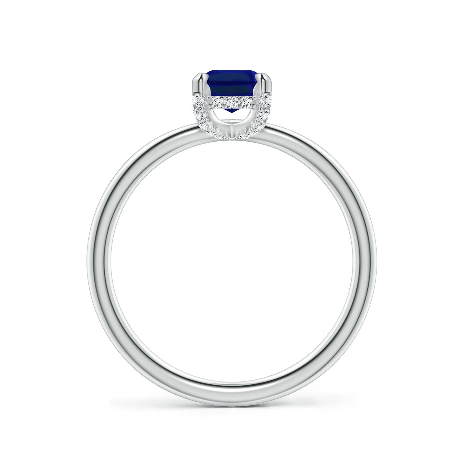 Emerald-Cut Lab-Grown Blue Sapphire Hidden Halo Engagement Ring detail