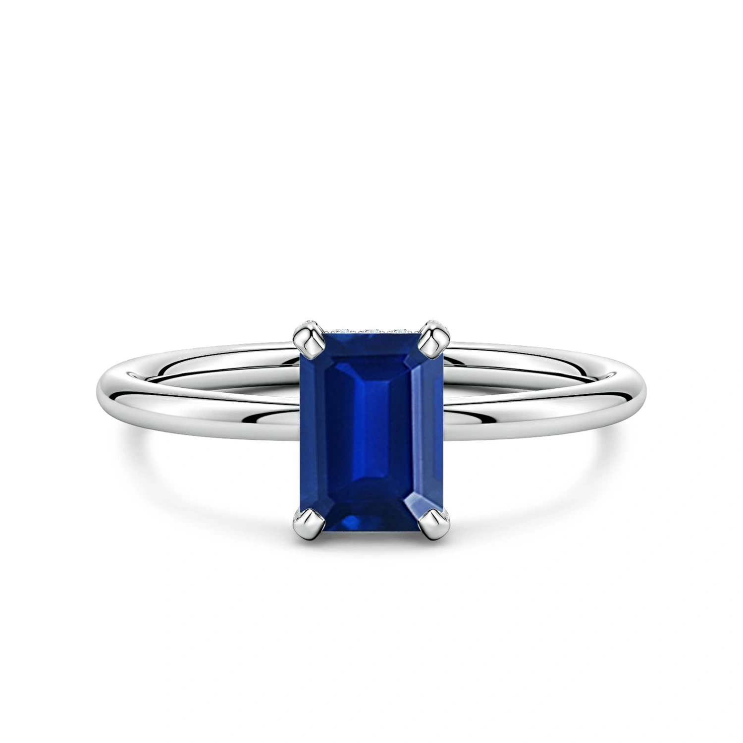 Emerald-Cut Lab-Grown Blue Sapphire Hidden Halo Engagement Ring