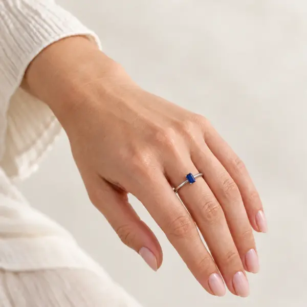 Emerald-Cut Lab-Grown Blue Sapphire Hidden Halo Engagement Ring model