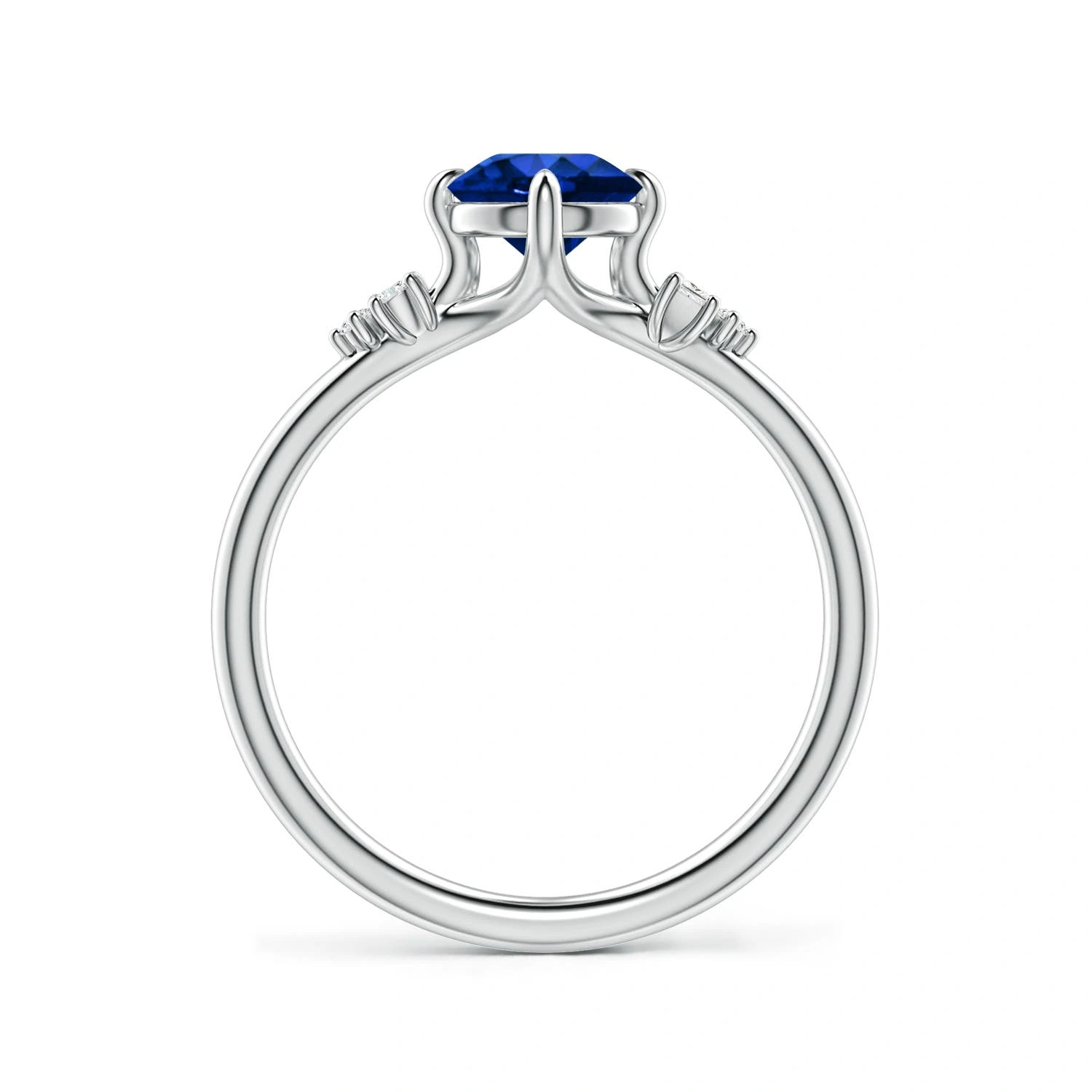 Round Lab-Grown Blue Sapphire Mixed Diamond Cluster Engagement Ring detail