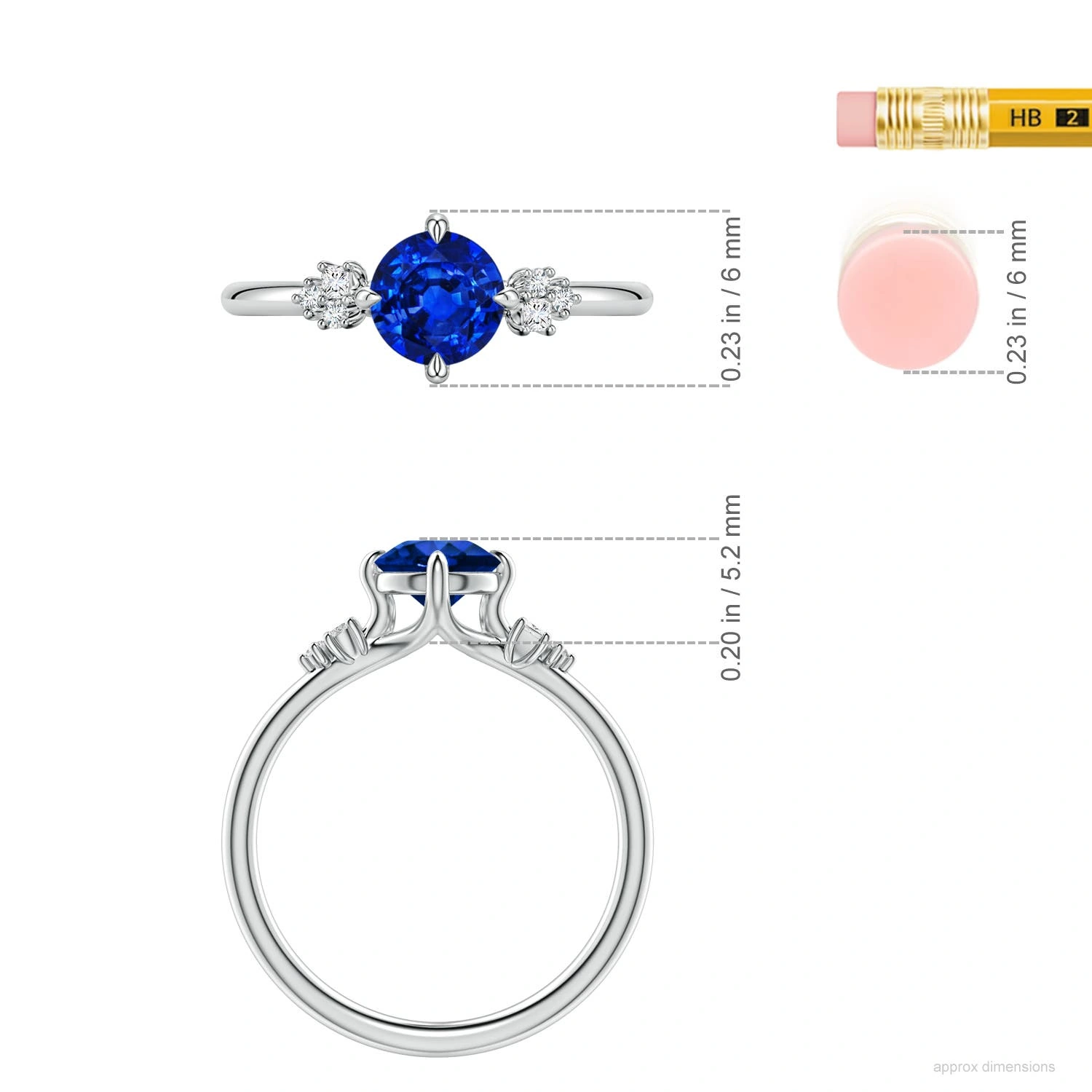 Round Lab-Grown Blue Sapphire Mixed Diamond Cluster Engagement Ring dimension