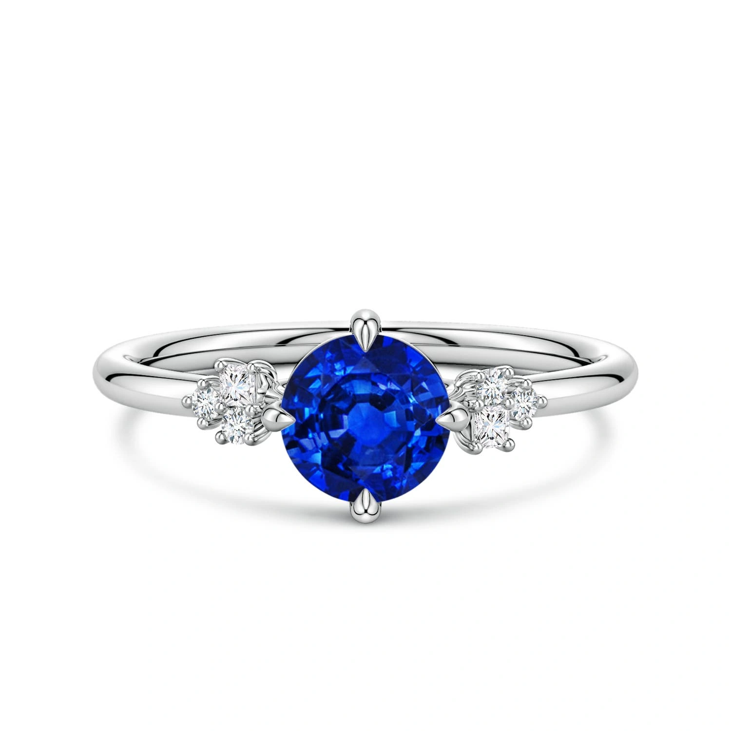 Round Lab-Grown Blue Sapphire Mixed Diamond Cluster Engagement Ring